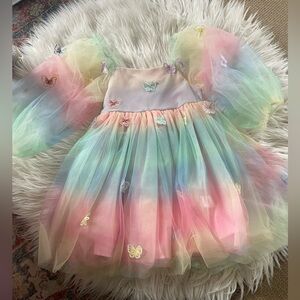 Lola and the Boys Rainbow butterfly ombré tulle dress - Girls size 6